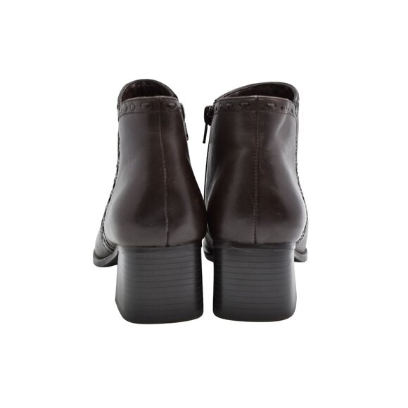 Vintage 1990s Brown Leather Ankle Boots Block Heel Zip Booties Y2K Streetwear - Picture 6 of 8